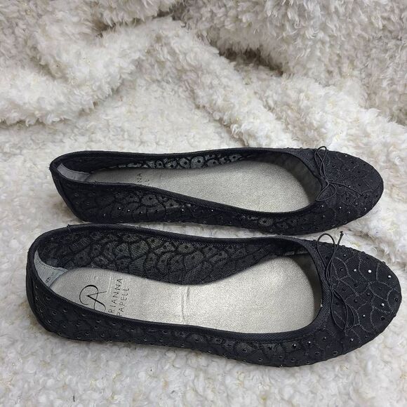 Adrianna‎ Papell Black Lace and Rhinestone Sequined Ballet Flats sz 38.5 - Picture 1 of 6